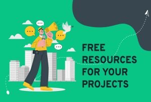 Man with megaphone offers free resources for projects illustration